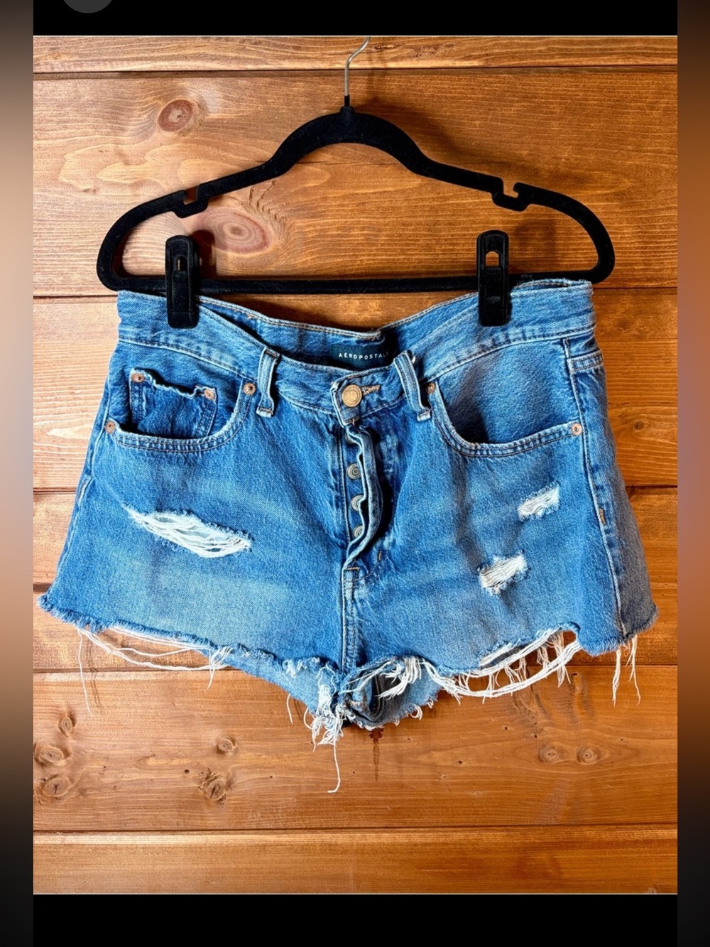 Aeropostale Distressed Blue Denim Button-Fly Boyfriend Shorts Size 8 💕